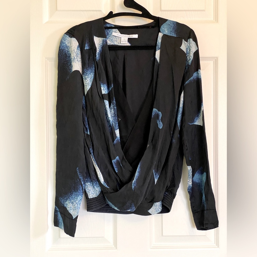 Stylish Black and Blue Drape Blouse